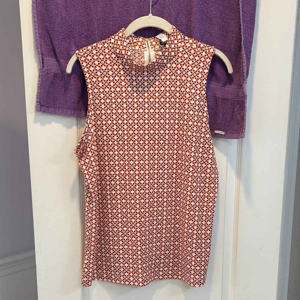 NWT Carolina Belle Red and White Geometric Sleeveless Blouse